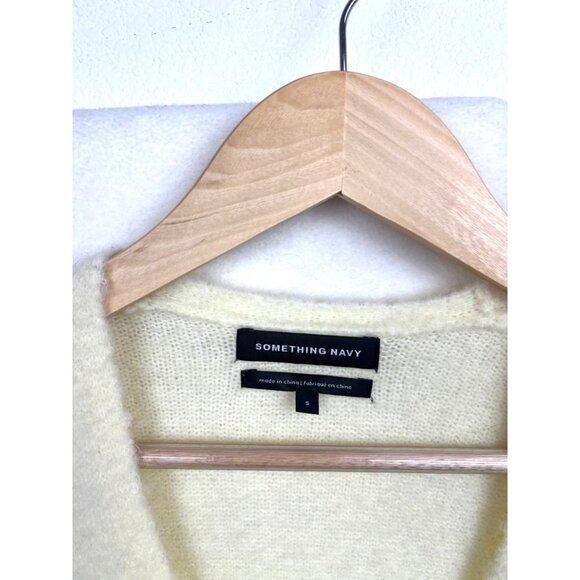 Something Navy Yellow Alpaca blend v neck faux‎ wrap Sweater size S - Picture 4 of 8